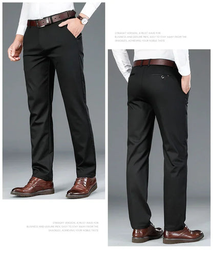 Bamboo Fiber Men's Casual Pants Black Spring Autumn New Style Stretch Straight Breathable Classic Business Suit Trousers Male