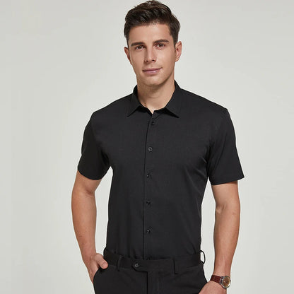 Bamboo Fiber Men Short Stretch Solid Dress Shirts Regular Fit Formal Business Social Camisas Short Sleeve Bamboo Fiber