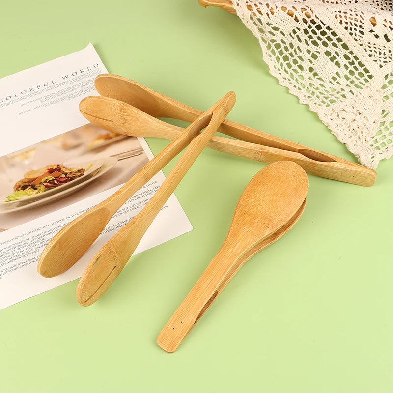Bamboo Food BBQ Salad Toast Tongs Cake Pastry Tea Clip Clamp Useful Bamboo Cooking Tongs Bread Cake Clip Home Kitchen Tools