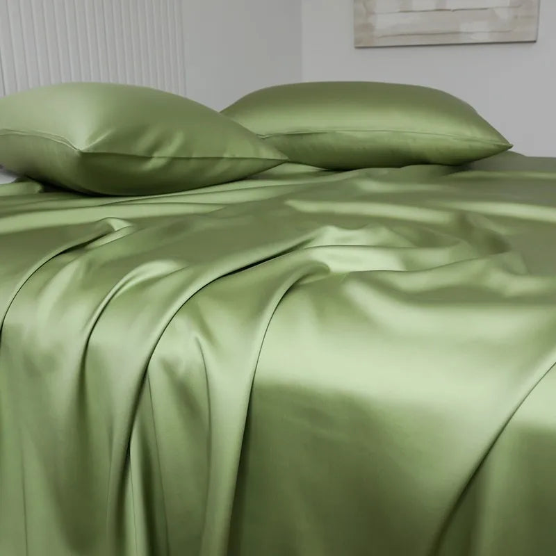 100%Organic Eucalyptus Plain Blue Flat Bed Sheets Lyocell Silky Soft Smooth Breathable Gentle to Skin Pillow shams