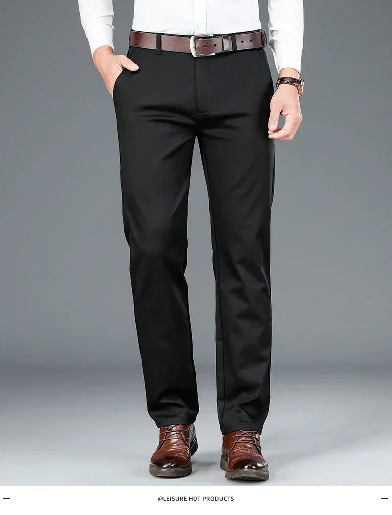 Bamboo Fiber Men's Casual Pants Black Spring Autumn New Style Stretch Straight Breathable Classic Business Suit Trousers Male
