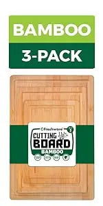 Bamboo Cutting Boards for Kitchen [Set of 3] Wood Cutting Board for Chopping Meat, Vegetables, Fruits, Cheese