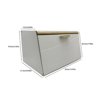 Bamboo lid, metal body, double door trapezoidal kitchen bread box, kitchen storage box (black, white)