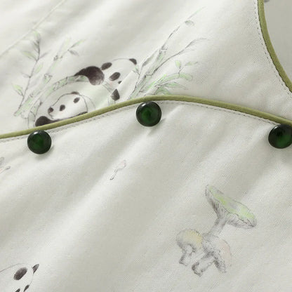 2025 Bamboo Cotton Gauze Pajamas Women's Chinese Retro Style Round Neck Loungewear Thin Nine-quarter Sleeve Loose Home Clothes