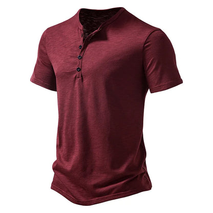Bamboo Fiber T Shirt Men Casual High Quality Summer Short Sleeve Henley Neck Mens T Shirts Fashion Basic T-shirt Male