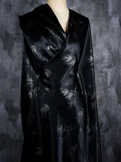 Bamboo Leaf Acetate Silk Printed Fabric New Chinese Fashion High Quality Vertical Womens Dresses Hanfu Pants DIY Design Cloth