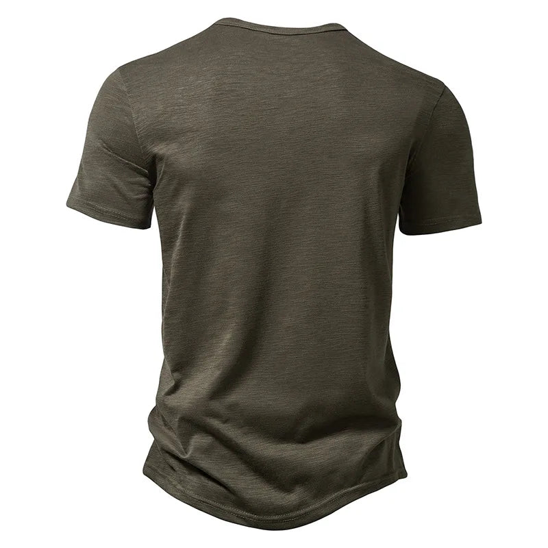 Bamboo Fiber T Shirt Men Casual High Quality Summer Short Sleeve Henley Neck Mens T Shirts Fashion Basic T-shirt Male