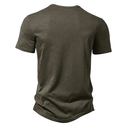 Bamboo Fiber T Shirt Men Casual High Quality Summer Short Sleeve Henley Neck Mens T Shirts Fashion Basic T-shirt Male