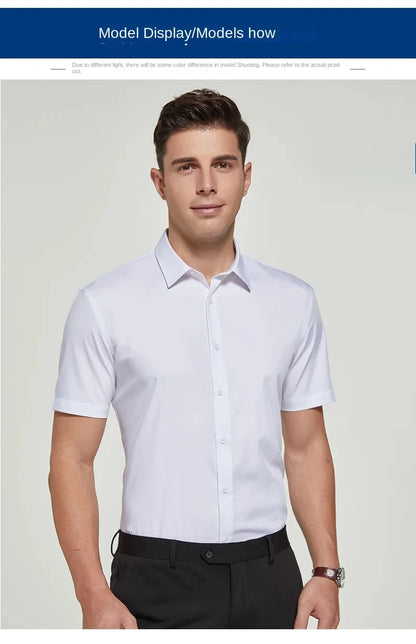 Bamboo Fiber Men Short Stretch Solid Dress Shirts Regular Fit Formal Business Social Camisas Short Sleeve Bamboo Fiber