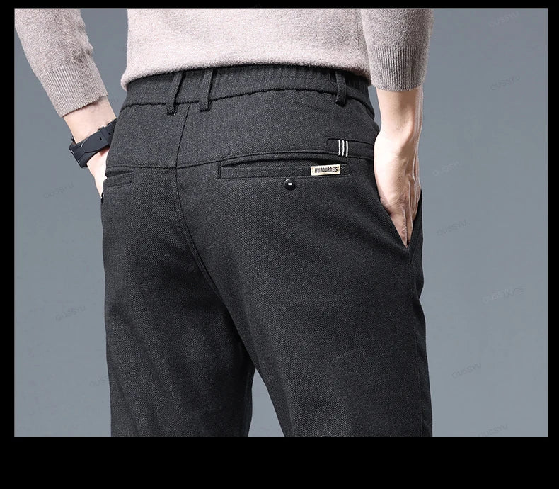 Brand Clothing High Quality Autumn Winter Men's Casual Pants Business Fashion Stretch Thick Cotton Bamboo Fiber Trousers Male