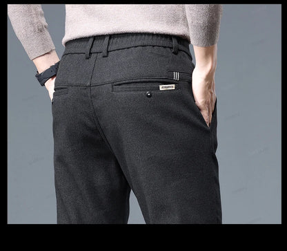 Brand Clothing High Quality Autumn Winter Men's Casual Pants Business Fashion Stretch Thick Cotton Bamboo Fiber Trousers Male