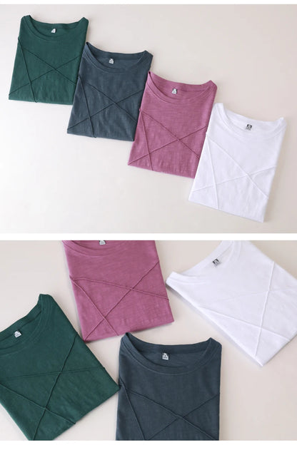 Fashion Spring Summer Slim Bamboo Cotton T-Shirts Women O-Neck Short Sleeve Korean Ribbed T Shirt Female Casual Solid Tops