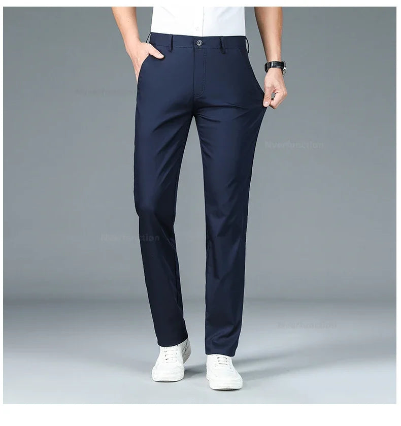 Bamboo Fiber Straight Business Pants Men Summer Clothes Fashion Classic Designer Breathable Casual Long Formal Trouser Male