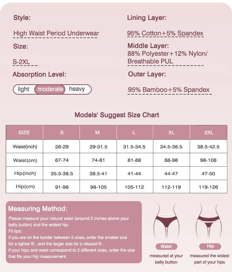 Bamboo Menstruation Panties Women High Waist Breathable Lingerie Leakproof Absorbent Period Briefs Bulk Reusable Underwear
