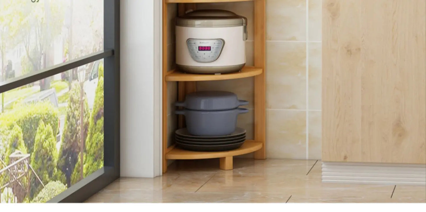 Kitchen Corner Bamboo Rack, Multi-Tier Storage Organizer, Freestanding Bookshelf for Cooking Utensils or Pantry Supplies