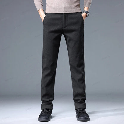 Brand Clothing High Quality Autumn Winter Men's Casual Pants Business Fashion Stretch Thick Cotton Bamboo Fiber Trousers Male