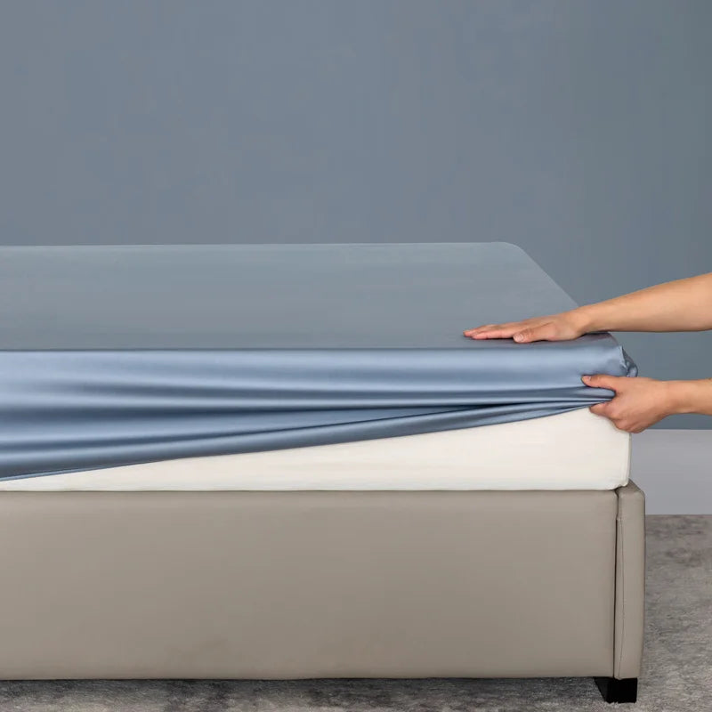 Organic Bamboo Bed Fitted Sheet Solid Color Silky Bed Cover Luxury Mattress Cover with Rubber Band Double Queen Size Customized
