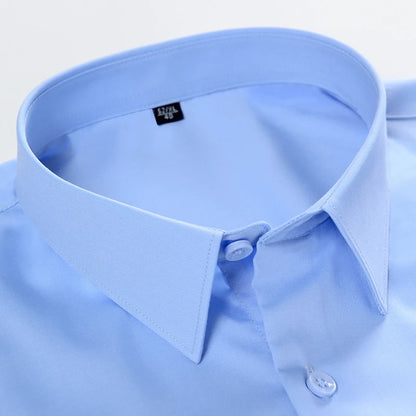 Bamboo Fiber Men Short Stretch Solid Dress Shirts Regular Fit Formal Business Social Camisas Short Sleeve Bamboo Fiber