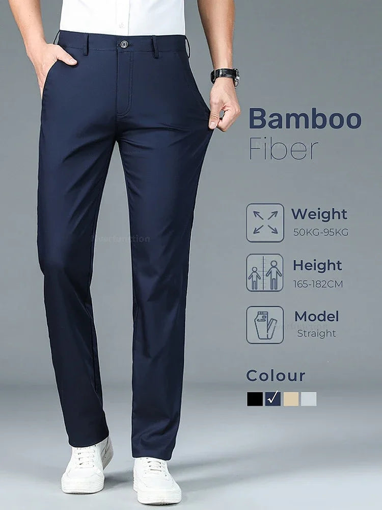 Bamboo Fiber Straight Business Pants Men Summer Clothes Fashion Classic Designer Breathable Casual Long Formal Trouser Male