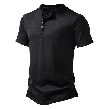 Bamboo Fiber T Shirt Men Casual High Quality Summer Short Sleeve Henley Neck Mens T Shirts Fashion Basic T-shirt Male