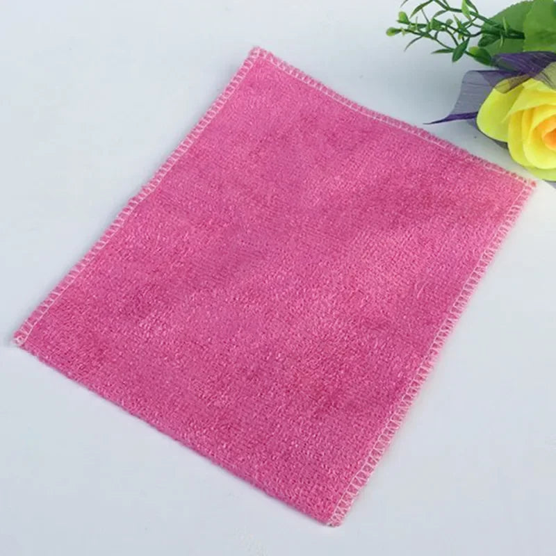Bamboo Fiber Towel Kitchen Efficient  Anti-grease Cleaning Cloth Household Wiping Rag  Household Cleaning Tools Six Colors