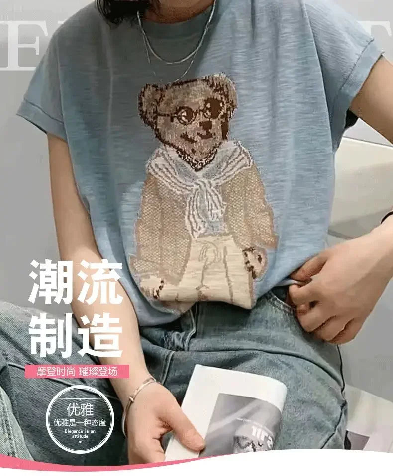 Bamboo Cotton Thin Loose and Versatile Short-sleeved Women 2024 New T-shirt Popular Summer Style Top