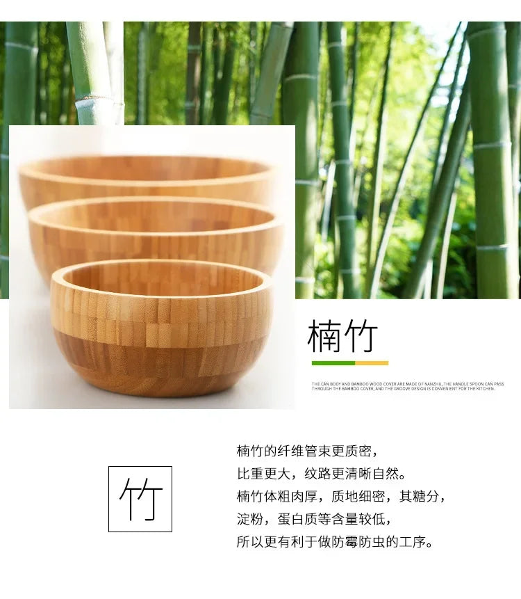 Bamboo Salad Bowl and Noodle Mixing Bowl Large Bamboo Wooden Tableware Thickened Natural Material No Paint No Wax