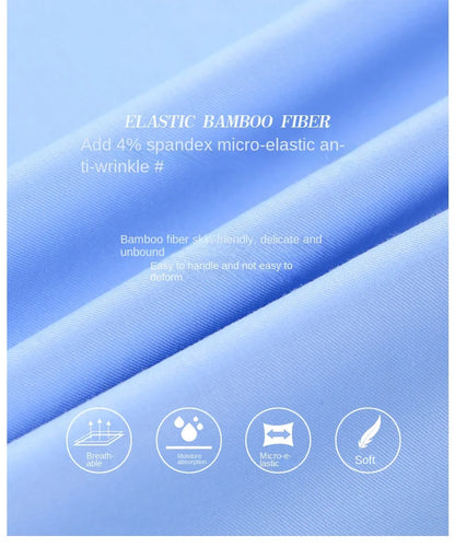 Bamboo Fiber Men Short Stretch Solid Dress Shirts Regular Fit Formal Business Social Camisas Short Sleeve Bamboo Fiber