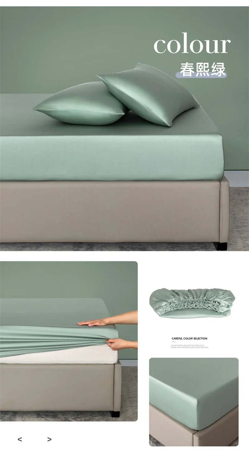 Organic Bamboo Bed Fitted Sheet Solid Color Silky Bed Cover Luxury Mattress Cover with Rubber Band Double Queen Size Customized