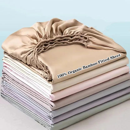 Organic Bamboo Bed Fitted Sheet Solid Color Silky Bed Cover Luxury Mattress Cover with Rubber Band Double Queen Size Customized