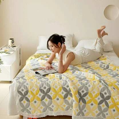 Bamboo fiber Puff blanket Jacquard bed plaid Stitch bed linen Antibacterial summer Blankets and bedspreads Home and decoration