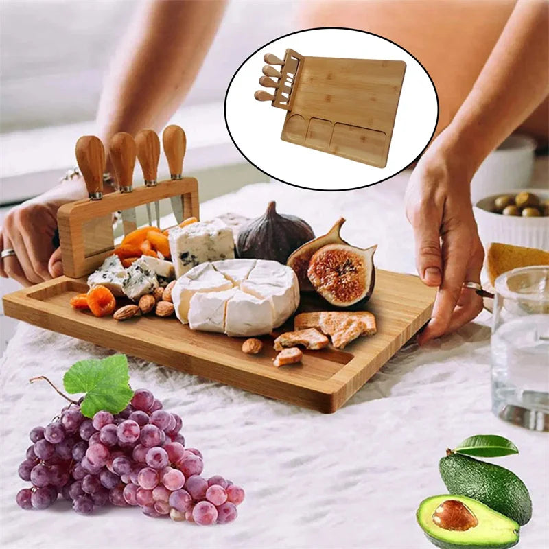 Bamboo Cheese Board Cheese Knife Cheese Slicer Fork Scoop Cut Kitchen Cooking Tools Bamboo Cutting Board Wood Cheeses Boards