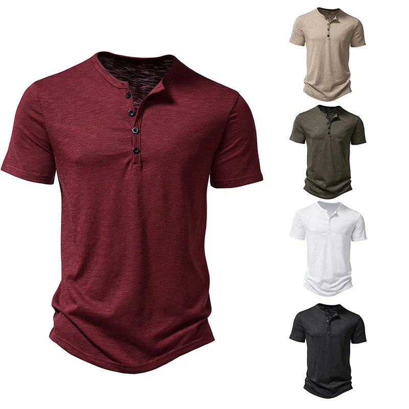 Bamboo Fiber T Shirt Men Casual High Quality Summer Short Sleeve Henley Neck Mens T Shirts Fashion Basic T-shirt Male