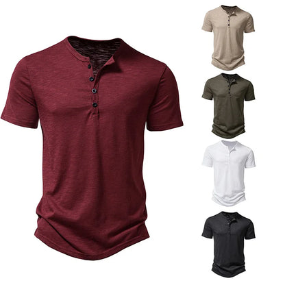 Bamboo Fiber T Shirt Men Casual High Quality Summer Short Sleeve Henley Neck Mens T Shirts Fashion Basic T-shirt Male