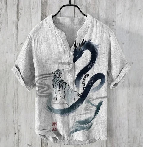 Men's and women's spring and summer cartoon characters bamboo linen loose V-neck short sleeve 2024 cheap and affordable T-shirt