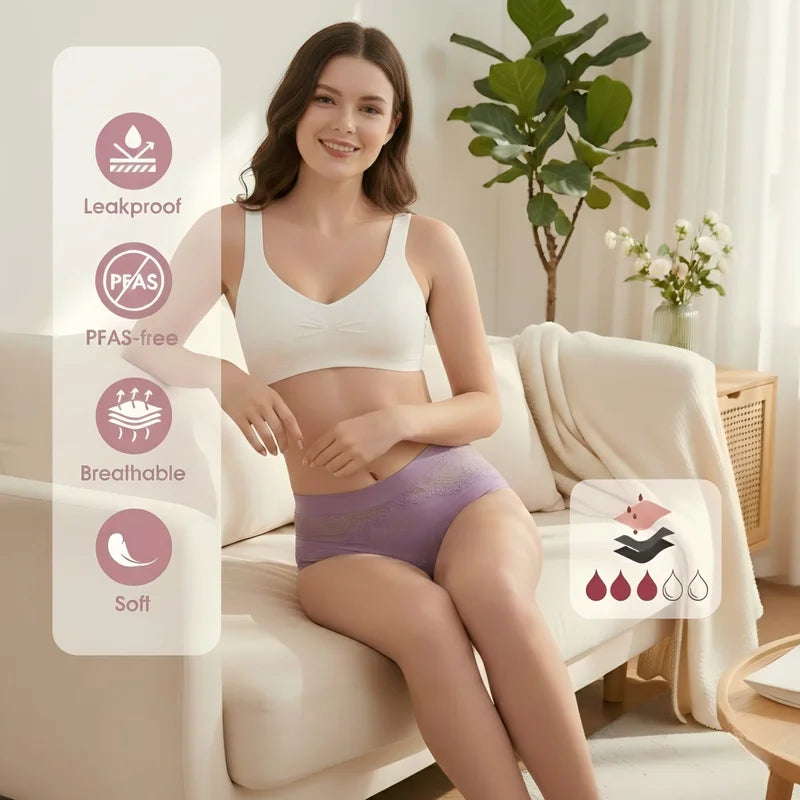 Bamboo Menstruation Panties Women High Waist Breathable Lingerie Leakproof Absorbent Period Briefs Bulk Reusable Underwear