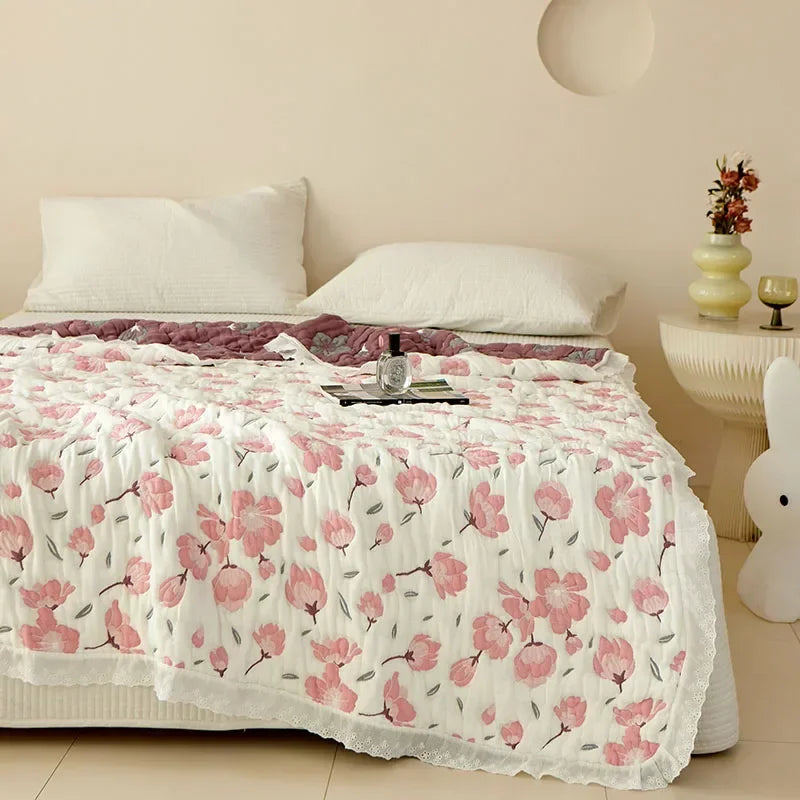 Bamboo fiber Puff blanket Jacquard bed plaid Stitch bed linen Antibacterial summer Blankets and bedspreads Home and decoration