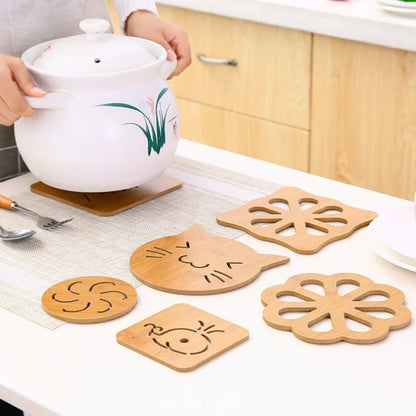 Bamboo Trivet Mat Set Cute Cartoon Multifuntion Kitchen Bamboo and Wood Non-Slip Insulation Table Mat Hot pads Tool
