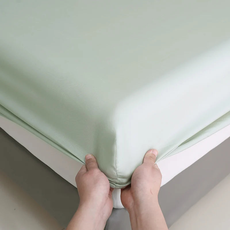 Bamboo Green Deep Pocket Fitted Sheet 100% Lyocell Fiber Bedding Mattress Cover with Elastic Band Soft Breath Freely Drop Ship