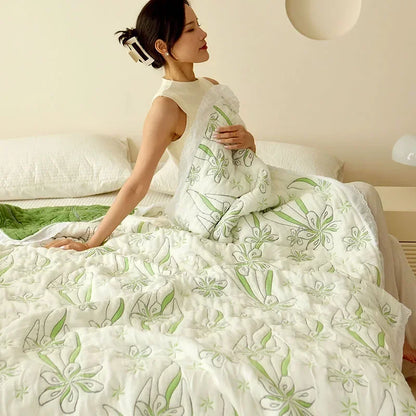 Bamboo fiber Puff blanket Jacquard bed plaid Stitch bed linen Antibacterial summer Blankets and bedspreads Home and decoration