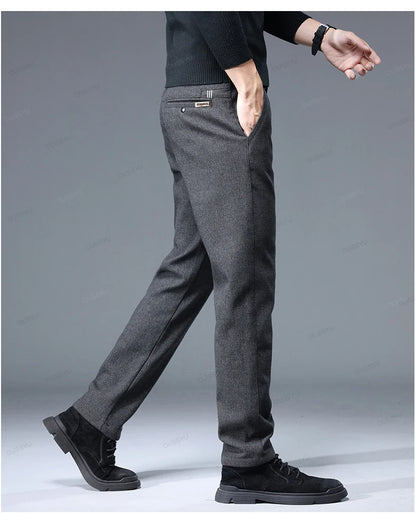 Brand Clothing High Quality Autumn Winter Men's Casual Pants Business Fashion Stretch Thick Cotton Bamboo Fiber Trousers Male