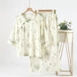 2025 Bamboo Cotton Gauze Pajamas Women's Chinese Retro Style Round Neck Loungewear Thin Nine-quarter Sleeve Loose Home Clothes