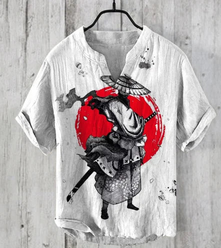 Men's and women's spring and summer cartoon characters bamboo linen loose V-neck short sleeve 2024 cheap and affordable T-shirt