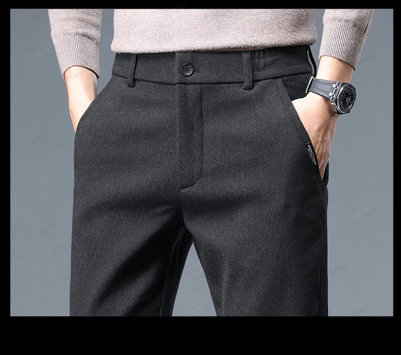 Brand Clothing High Quality Autumn Winter Men's Casual Pants Business Fashion Stretch Thick Cotton Bamboo Fiber Trousers Male