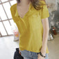 Bamboo Cotton Short Sleeve T Shirt Women Summer V Neck Half Open Neck Solid Color Versatile Top