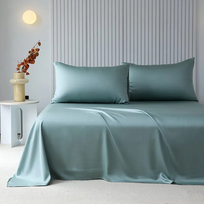 100%Organic Eucalyptus Plain Blue Flat Bed Sheets Lyocell Silky Soft Smooth Breathable Gentle to Skin Pillow shams
