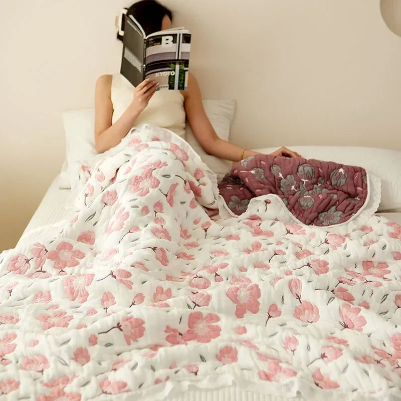 Bamboo fiber Puff blanket Jacquard bed plaid Stitch bed linen Antibacterial summer Blankets and bedspreads Home and decoration