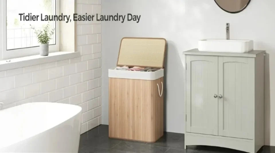 Bamboo Laundry Basket Breathable Woven Knit Laundry Basket Large Capacity Laundry Basket Environmentally Friendly Laundry Basket