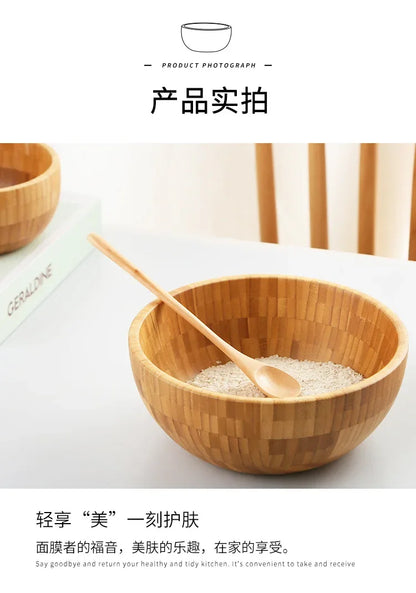 Bamboo Salad Bowl and Noodle Mixing Bowl Large Bamboo Wooden Tableware Thickened Natural Material No Paint No Wax