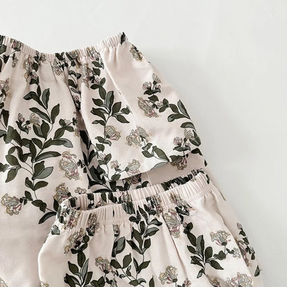 Summer Bamboo Cotton Breathable Kids Girls 2pcs Suit Full Print Cartoon Print T-shirt and Shorts Cool Girls Sets Clothing